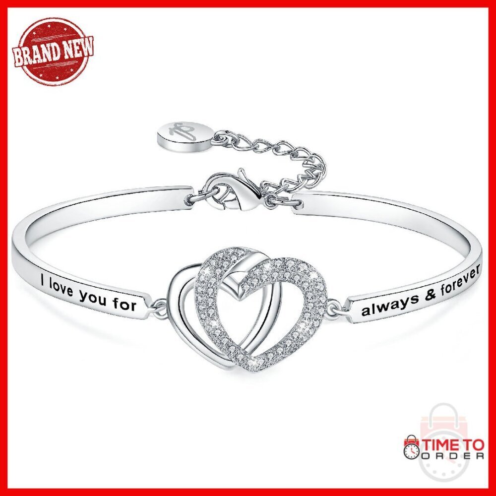 White Gold Bangle Bracelet with Engraved Message, 7.25" Circumference